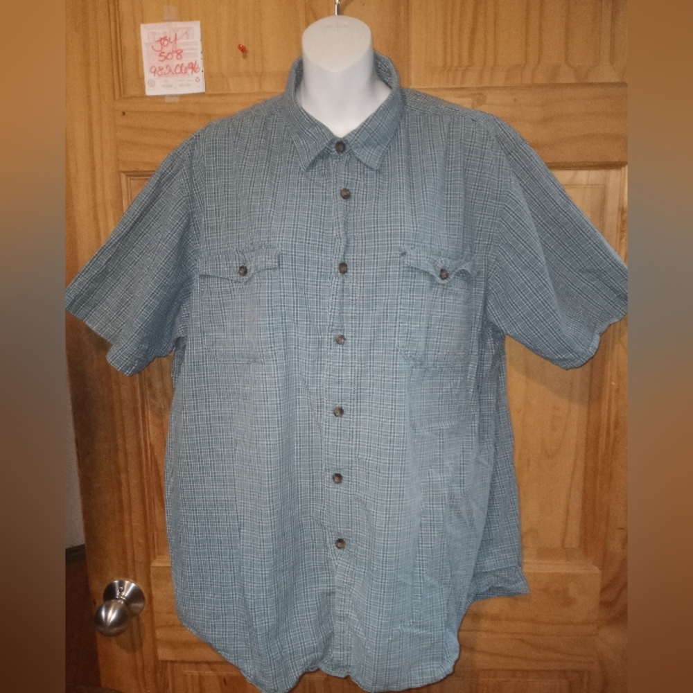 Outdoor Life 💯 Cotton 1X  54"WX31"L Plaid Button Up Short Sleeve GUC